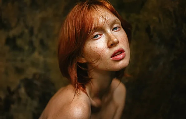 Look, girl, face, background, portrait, freckles, red, shoulders