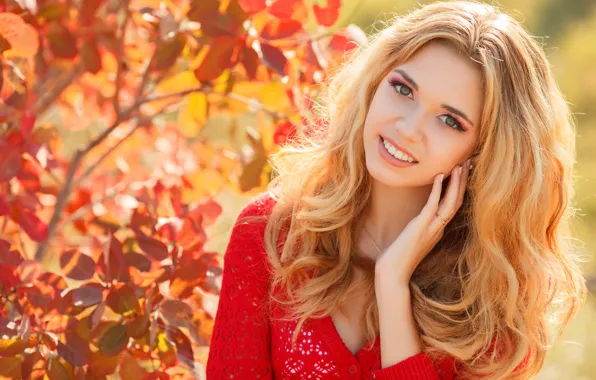 Picture autumn, look, girl, smile, makeup, blonde