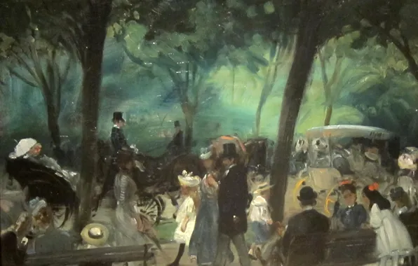 Trees, Park, people, picture, New York, Central Park, genre, William Glackens