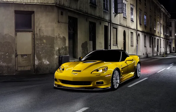 Corvette, Chevrolet, ZR1, Car, Night, Yellow