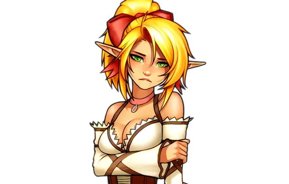 Picture chest, look, elf, dress, art, blonde, ears, LIN