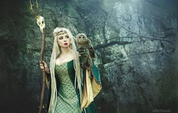 Chest, look, girl, branches, nature, style, stones, rocks