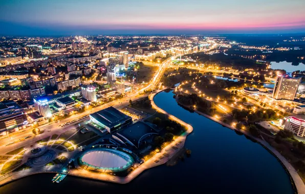 Sunset, river, Avenue, height, Belarus, Minsk, Belarus, Minsk