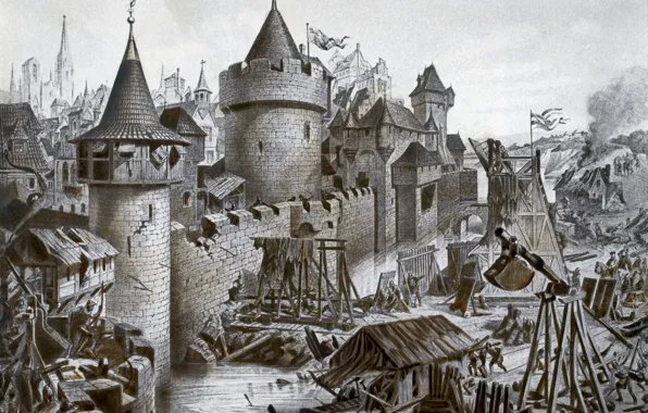 Picture castle, Gravure, black and white, The Siege Of Lukomore