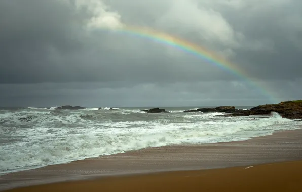 Sand, sea, wave, beach, the sky, clouds, clouds, stones