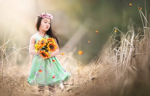 Picture summer, flowers, girl