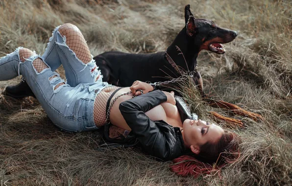 Chest, Girl, dog, figure, lies, Sergey Freyer, Julia Islamova