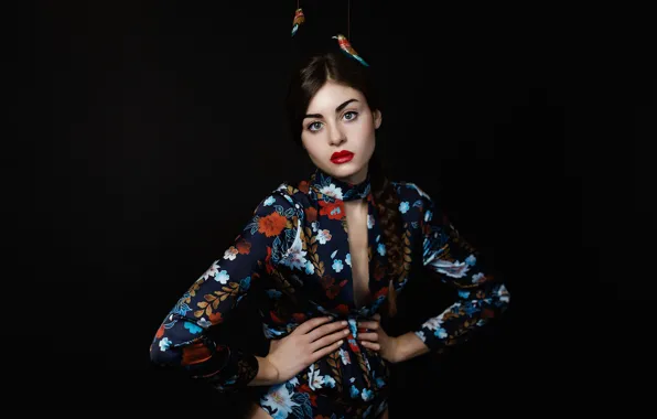 Look, girl, face, hair, makeup, birds