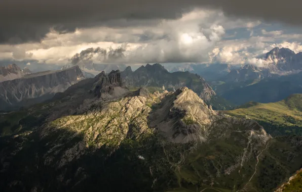 Clouds, mountains, Italy, Dolomites