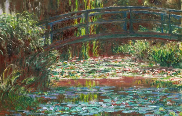 Landscape, pond, picture, garden, Claude Monet, Japanese Bridge