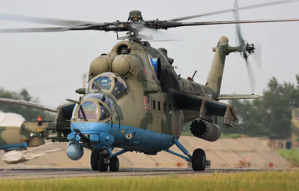Helicopter, the airfield, the rise, Mi-35