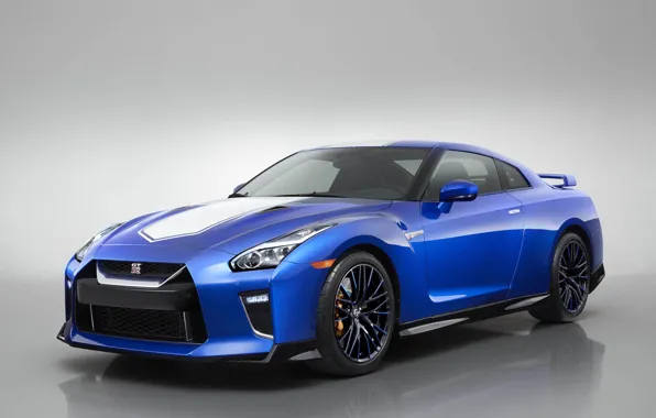 Blue, The front, Japanese, 50th Anniversary Edition, White stripes, 2020 Nissan GT-R