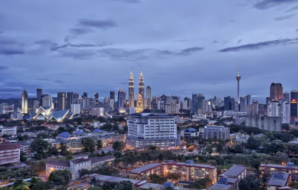 Picture the sky, clouds, building, home, skyscrapers, the evening, Malaysia, capital