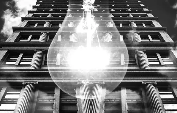 The building, black and white, Light bulb, architecture