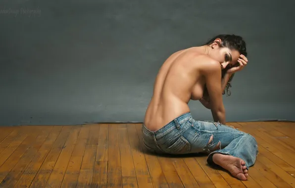 Chest, look, sexy, pose, wall, model, body, jeans
