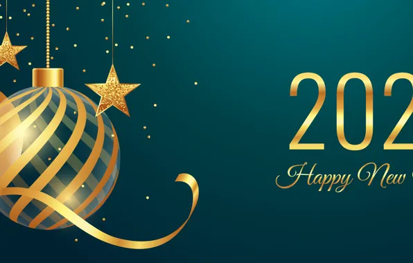 Balls, balls, figures, New year, stars, green background, 2022