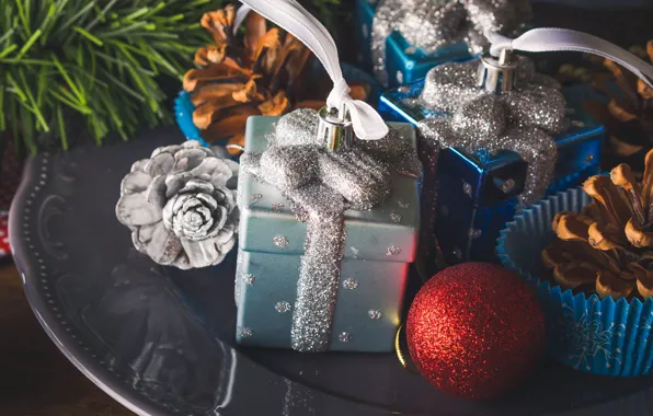 Picture holiday, gift, new year, Christmas, needles, bow, bumps, tray