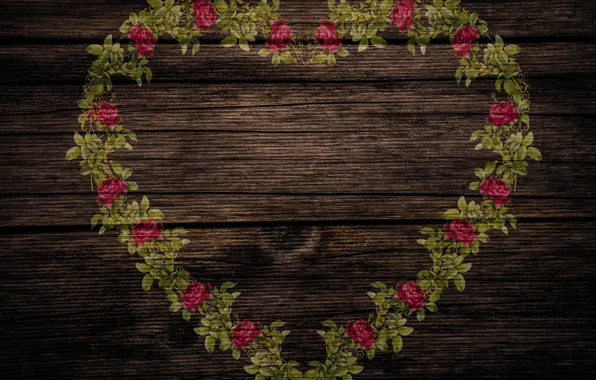 Style, background, heart, roses, texture, wood, vintage, shabby chic