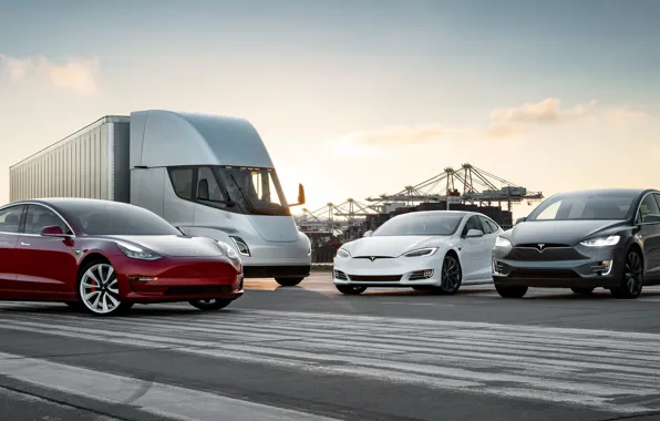 Picture Tesla, Model S, Model X, Model 3, Electric Car, Semi, Tesla Family