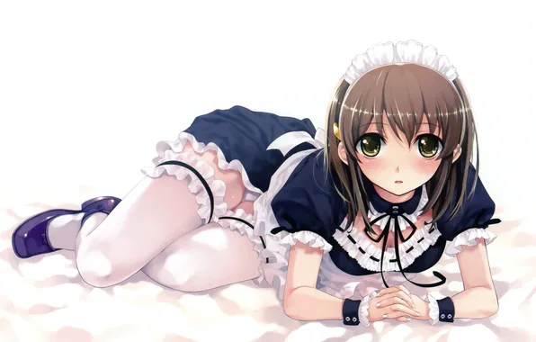 Picture look, girl, stockings, anime, bed, form, the maid