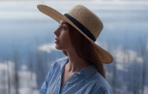 Girl, Photo, Model, Girl, Hair, Profile, Hat, Brunette