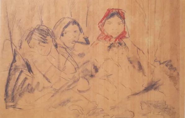 Cub, red scarf, Expressionism, Otto Mueller, three women, ca1926, Zigeunerfamilie