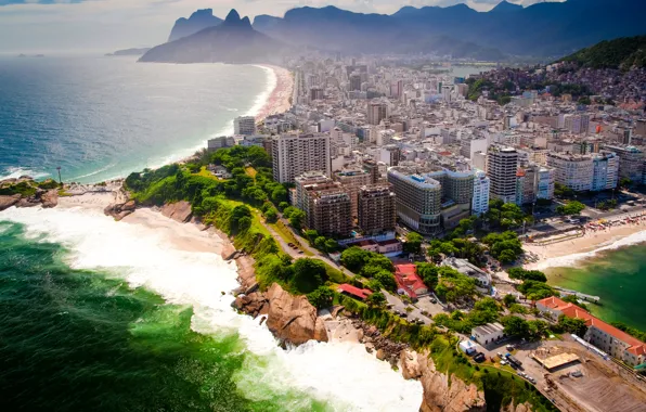 Picture sea, beach, landscape, mountains, coast, beauty, panorama, Brazil