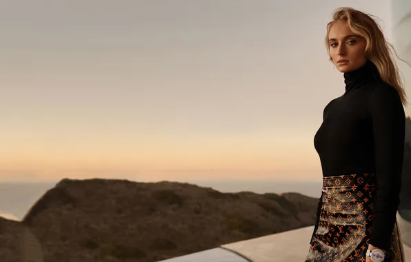 Sea, look, landscape, sunset, portrait, actress, horizon, blonde