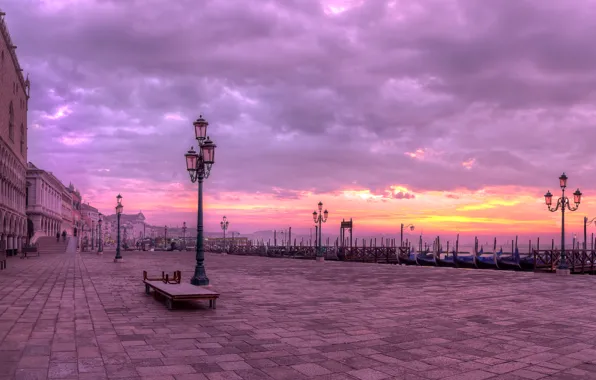 Morning, Italy, Venice, promenade, gondola