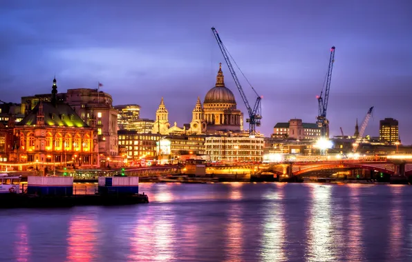 Night, England, London, night, London, England, thames, st pauls cathedral