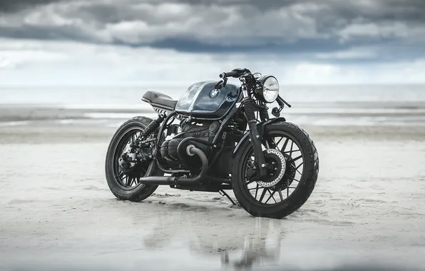 Sand, the sky, clouds, BMW, motorcycle, bike, Custom, Cafe Racer