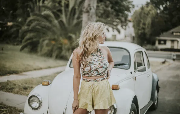 Picture machine, girl, street, glasses, blonde, car