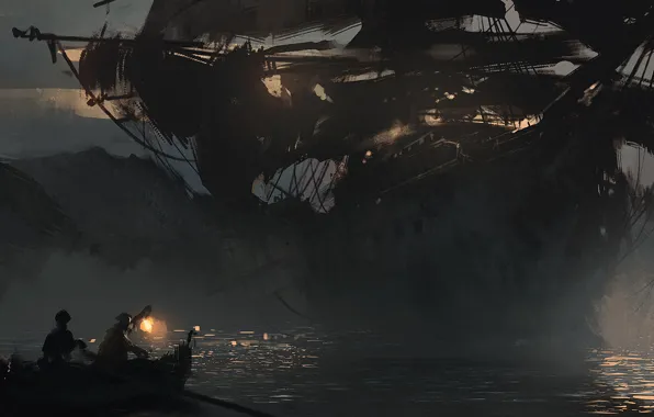 Picture sea, boat, ship, art, ghost ship