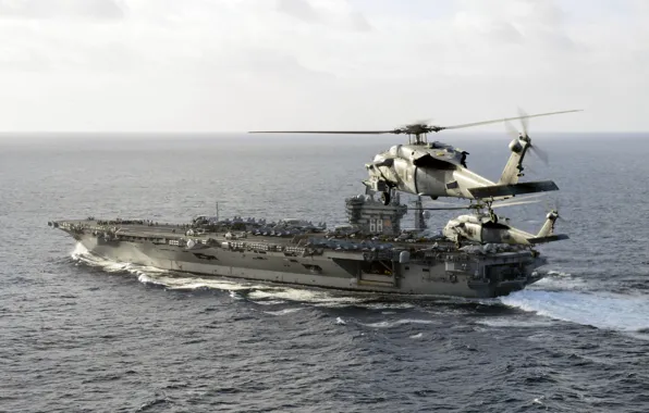 Picture weapons, army, Navy, MH-60S Sea Hawk helicopter, aircraft carrier USS Nimitz (CVN 68)