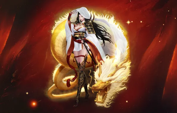 Girl, Being, Style, Girl, Fantasy, Dragon, Beautiful, Stars