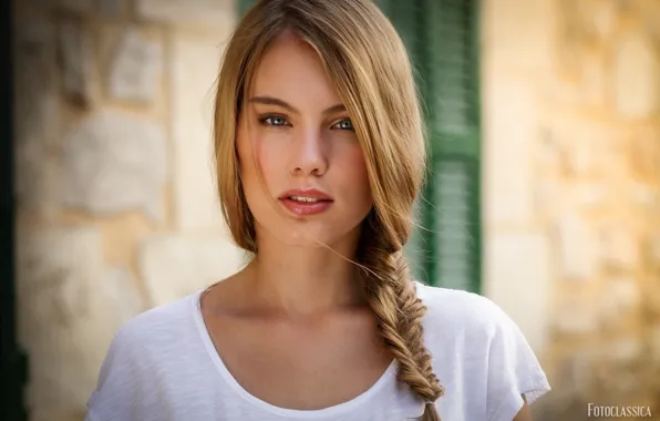 Look, girl, portrait, makeup, t-shirt, hairstyle, braids, cute