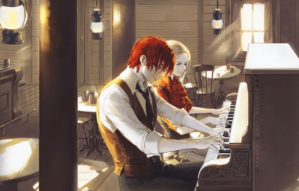 Girl, music, guy, piano, handsome
