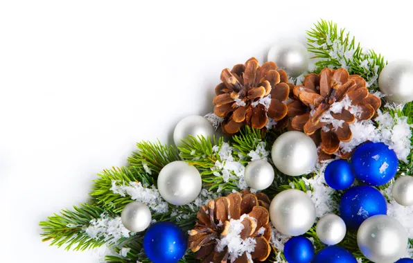Snow, tree, bumps, Christmas decorations
