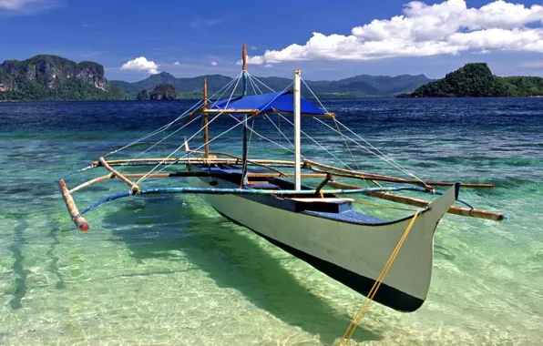 The ocean, coast, boat, Bay, sea, view, boat, Philippines