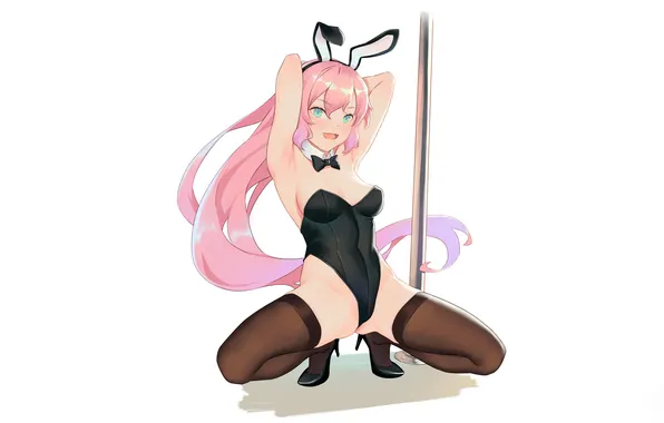 Girl, sexy, cleavage, thighhighs, pink hair, long hair, legs, boobs