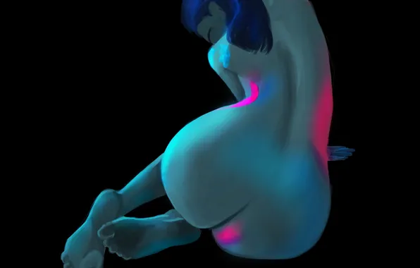 Girl, Ass, Figure, Black background, Back, Art, Back, Naked