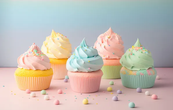 Picture Colorful, Food, Cupcakes, Ice cream, Aesthetic, Pastel background