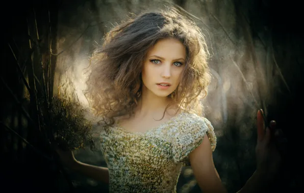 Look, nature, pose, hair, Girl, figure, dress, brunette