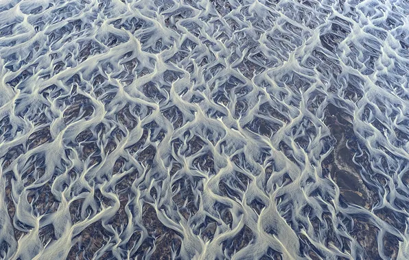 Picture patterns, texture, Iceland, threads, river, the view from the top, streams, glacial mud