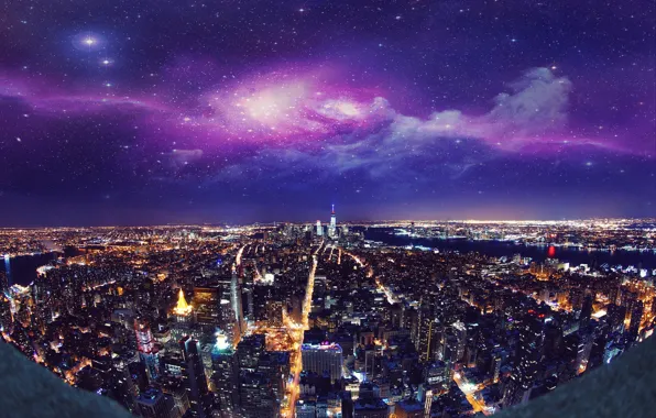 Night, the city, lights, New York, skyscrapers, USA, USA, New York
