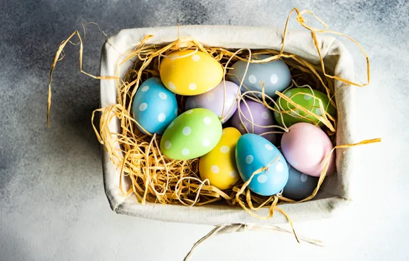 Background, holiday, box, eggs, spring, Easter, tray, colorful