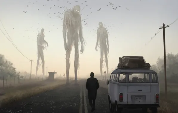 People, the evening, silhouettes, the giants