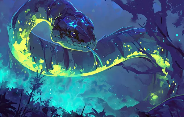 Language, Snake, Trees, Reptile, Animal, Digital art, AI art, The Art of Artificial Intelligence