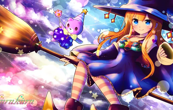 Picture toy, hat, anime, art, witch, broom, heart, nicovideo19816734