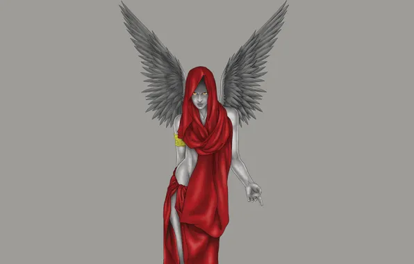 Girl, red, wings, minimalism, angel